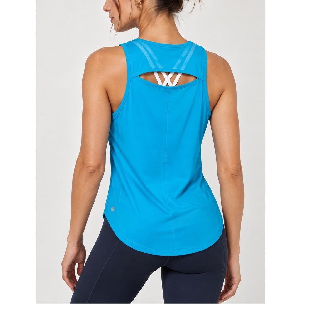 lululemon Sculpt Tank Top Blue Sleeveless Back Cutout Sporty Minimal Activewear